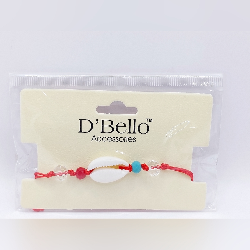 D'Bello Accessories - Focal Cowrie Red/Blue Beaded Adjustable Tie